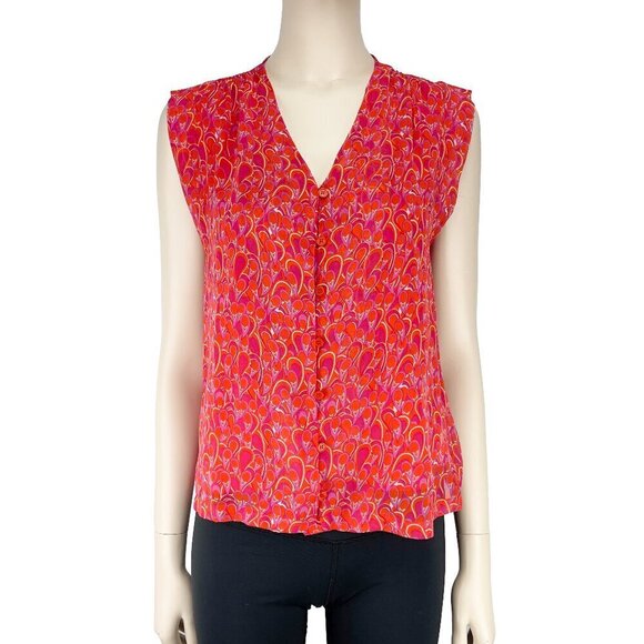 ARTLOVE PARIS Aichata Vibrant Floral Spring Semi-sheer V-neck Flowy Top sz 36 - Picture 4 of 9